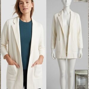Quince Cream Open-Front Knit Cardigan Blazer